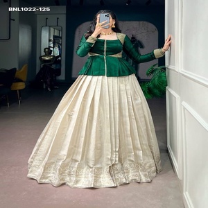 Top Quality Kanchivaram with Zari Weaving Flared Lehenga-<b>Satin</b> Silk with Zari Border Front-Slit Peplum <b>Blouse</b> Pair Woman Fashion - Product Image 1