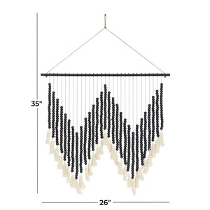 แขวนผนัง macrame สีขาวหรูหราพร้อมลูกปัดไม้สีดำเหมาะสำหรับการตกแต่งแบบโบโฮห้องนอนห้องนั่งเล่นและการเน้นผนังที่ไม่เหมือนใคร - Product Image 2