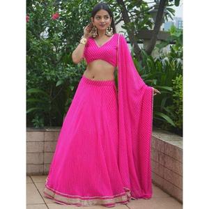 Magnifique Georgette Sangeet rose imprimé Lahariya Wear Lehenga Choli - Product Image 2