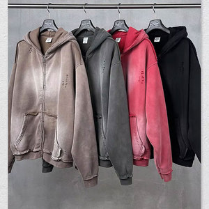 Sweat-shirt à capuche unisexe délavé et vieilli, style streetwear américain Harajuku, coupe ample, décontracté et rétro pour homme - Product Image 5