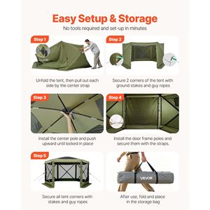 Gazebo Pop-up 3x3 m con Zanzariera, Montaggio Rapido, Resistente agli Insetti, per Campeggio, Grande Tettoia a 6 Lati con Tetto Rimovibile e Borsa per il Trasporto - Product Image 5