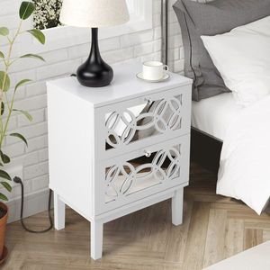 Comodino Bianco a Due Pezzi 45*30*60cm in MDF Verniciato a Spruzzo con Specchio Fumé e Due Cassetti Intagliati - Product Image 3
