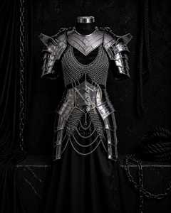 Ensemble d'armure médiévale style reine guerrière en acier plaqué argent, en acier inoxydable, protection intégrale du corps en maille - Product Image 4