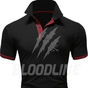 Polo à manches courtes noir pour homme avec imprimé griffe grise et bordure rouge, décontracté, en polyester tricoté respirant, coupe classique - Product Image 4