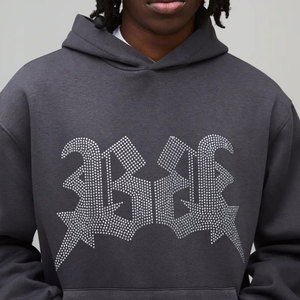 Men's Oversized Hooded Sweatshirt Black Cotton Chinese Style Print <b>Back</b> Logo Autumn Wear - Product Image 6