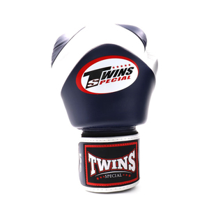 Gants de boxe bleus et blancs en cuir avec fermeture à lacets, respirants, pour entraînement et sparring, design personnalisé avec logo - Product Image 2