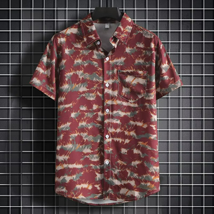 เสื้อเชิ้ตฮาวายแขนสั้นผู้ชายทรงหลวมไซส์ใหญ่ใส่สบายระบายอากาศได้ดีผ้าบางพิมพ์ลายดิจิทัลลายชายหาด - Product Image 5