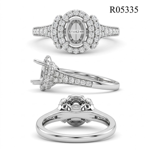 Bague semi-montée ovale en or blanc 18 carats massif avec halo vintage et milgrain, diamant naturel, bijoux sur mesure, fabricant en gros - Product Image 5