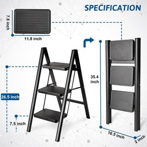 330 Lbs Load Capacity Sturdy Small <b>Step</b> <b>Stool</b> 3-<b>Step</b> Folding Steel Ladder for Adults Multi-Use in Kitchen Home and Office - Product Image 5