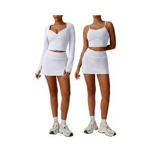Women's 2 Piece Yoga <b>Set</b> High Waist Skirt Crop Solid Color Spandex Polyester Breathable <b>Square</b> Neck Full Sleeve - Product Image 6