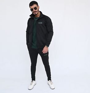 Ensemble de survêtement noir pour homme, vêtements de sport personnalisés, veste à fermeture éclair intégrale, pantalon de jogging, tenue d'entraînement, streetwear, vente en gros - Product Image 1