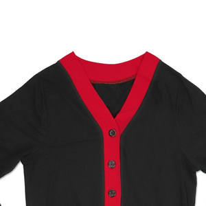Women's Black <b>Red</b> V-Neck <b>Cardigan</b> Full Sleeve Preppy Style Button Front Knit Sweater 100% Acrylic Autumn Wear - Product Image 3