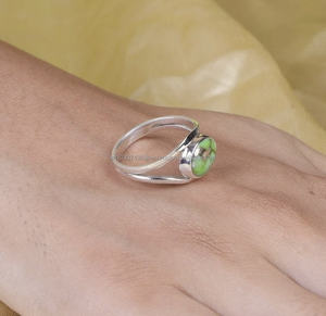 Anillo de mujer de Ley 925 al por mayor hecho a mano declaración verde cobre turquesa diamante conjunto perfecto regalo de San Valentín - Product Image 2