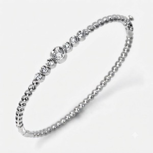 Dotted Ball <b>Bangle</b> 0.6ctw 7 Stone Bezel Set Diamond Station Beaded Bracelet in <b>Solid</b> 14K 18K <b>Gold</b> Lab Diamond Stackable Jewelry - Product Image 2