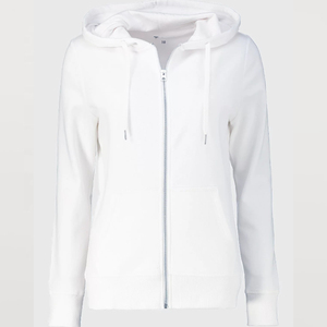 <b>Women's</b> <b>White</b> Full <b>Zip</b> <b>Hoodie</b> Regular Fit Knitted Cotton Hooded Sweatshirt with Front Pockets Autumn Wear Custom Brand Logo - Product Image 6