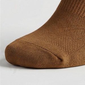 Crew <b>Socks</b> Solid Color Breathable Knitted Regular Style Adult Casual Wear Brown - Product Image 6