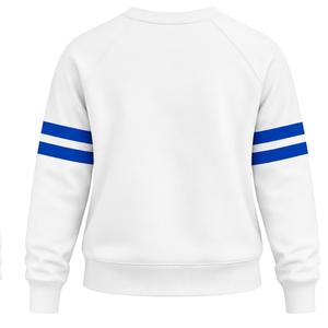 White Women Crew Neck Sweatshirt Greek Letter 1922 Graphic <b>Long</b> Sleeve Pullover <b>Top</b> with Blue Sleeve Stripes Casual Collegiate - Product Image 3