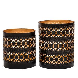 Ensemble de 2 lanternes porte-bougies rondes dorées, design tendance, pour décoration intérieure - Product Image 1