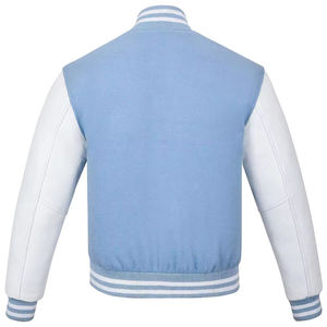 Mens <b>Light</b> Blue and White Varsity Jacket Classic Baseball Style Casual Letterman Coat Front Logo Wool <b>Shell</b> - Product Image 3