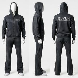 เสื้อฮู้ดซิปเต็มตัว ล้างสีแบบแอซิดวอช ชุดวอร์มแบบเรียบ ชุดออกกำลังกาย สกรีนโลโก้ได้ ผู้ชาย/ผู้หญิง น้ำหนักเบา สตรีทแวร์ ผ้าฝ้าย 100% ชุดจ็อกเกอร์ - Product Image 2