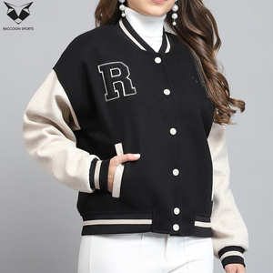 Newest 2026 Comfortable Women's Black White Letterman Varsity Jacket With R Logo Front Full Sleeve Autumn Wear Regular Fit - Product Image 3