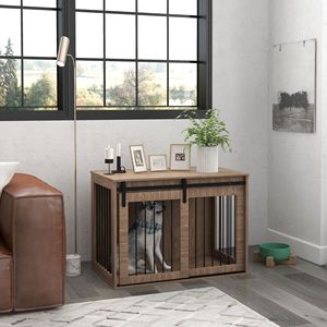 <b>Large</b> Indoor Walnut Brown 39x23x27 Dog Cage 2-in-1 Modern Pet Kennel and End Table Furniture <b>Boxed</b> XXL XXXL Sizes for Breeding - Product Image 2