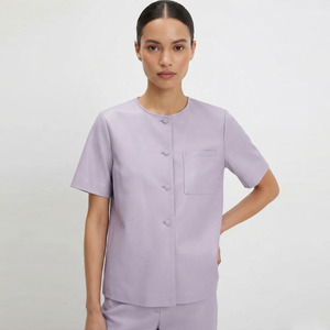 Camisa de Cuero para Mujer con Logotipo Personalizado, Camisa de Moda de Cuero Genuino de Oveja, Manga Corta, Cierre de Botones, Blusa Casual de Lujo, Fabricante - Product Image 6