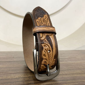 Factory Wholesale High Quality Western Style Hand <b>Tooled</b> Leather Belt for Girls & Boys Custom Designer Pin Buckle Belt for <b>Kids</b> - Product Image 4