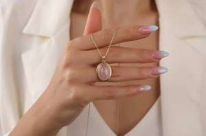 Collar con Colgante Ovalado de Cuarzo Rosa, Plata de Ley 925, Chapado en Oro de 14K, Piedra Preciosa Natural, Regalo para Niñas y Damas de Honor, Joyería Étnica - Product Image 3