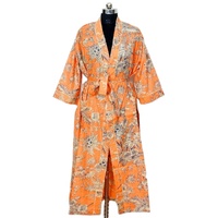 Nuevo Bata de Baño con Cuello en V y Manga Tres Cuartos, de Algodón Orgánico, Estampado Floral, Transpirable, de Secado Rápido, para Primavera/Verano, con Cinturón, Estilo Indio