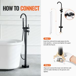 Rubinetto per vasca da bagno a pavimento con beccuccio girevole a 360° e miscelatore doccia, 2 modalità di erogazione dell'acqua, per applicazioni in ville - Product Image 6