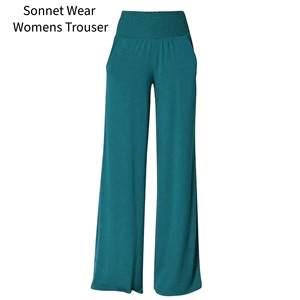 Pantalon décontracté pour femme, taille haute, coupe droite ample, 100% coton, avec poche - Product Image 2
