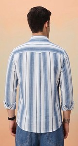 Men's Double Breasted Striped Cotton Casual Shirt Full Sleeve Turn-<b>down</b> Collar Breathable Summer Style Woven Poplin Fabric - Product Image 2