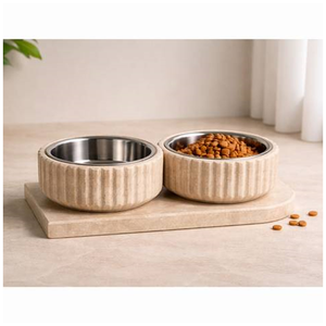 Comederos para Perros y Gatos de Piedra Natural Tallada, Ecológicos, Duraderos, Elegantes y de Buena Calidad, Comederos de Travertino No Tóxicos para Mascotas, Uso en Interiores - Product Image 1