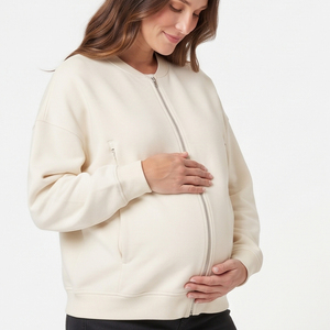 100% Cotton Fleece <b>Maternity</b> Nursing <b>Jackets</b> Women Breastfeeding Hospital <b>Jacket</b> Ladies OEM Zipper <b>Maternity</b> Bomber Coat Women's - Product Image 4