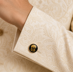 Botones de Latón Esmaltado Hechos a Mano - Diseño de Flor de Caléndula Dorada, Base Negra, Acabado en Tono Dorado, Hechos en Rajasthan para Hombre - Product Image 3