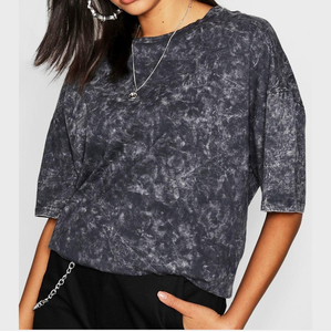 Camiseta de mujer estilo hip hop de alta calidad al por mayor con logo personalizado, camiseta con lavado ácido de buena calidad para adultos - Product Image 3