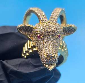 Bague Tête de Chèvre en Moissanite pour Hommes, Bande Pavée Plaqué Or, Argent 925 Original, Cadeau Hip Hop pour Amateurs d'Animaux et Amis - Product Image 4