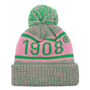 Conjunto de Bufanda y Gorro Rosa AKA, Gorro de Punto Rosa Gris con Bufanda a Juego, Conjunto de Regalo Cálido de Invierno con Bordado Verde para Mujer - Product Image 4