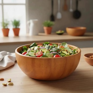 Bol de service de luxe en bois d'acacia massif, fait main, de qualité alimentaire, pour salades, fruits, pâtes, pain, collations, vaisselle de cuisine - Product Image 1