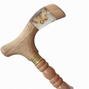 Canne de randonnée de luxe en bois massif, réglable et pliable, avec embout en caoutchouc et poignée en T - Product Image 2
