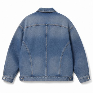 Chaqueta Vaquera Azul Lavada Extra Grande Personalizada, Unisex, Estilo Urbano, Abrigo de Mezclilla de Algodón con Múltiples Bolsillos, Fabricante de Marca Privada OEM - Product Image 2