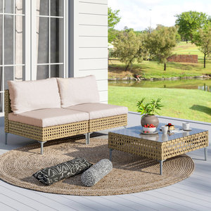 Ensemble de 2 meubles de patio en osier sans accoudoirs, canapé et table basse - Product Image 3