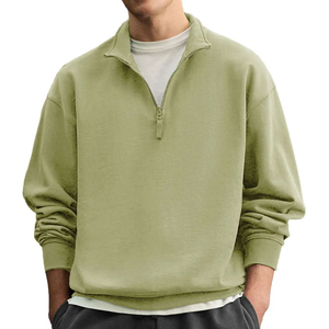 Sweat-shirt oversize pour homme à col zippé, couleur unie, en coton French Terry, pull décontracté à col rabattu, idéal pour l'automne - Product Image 4