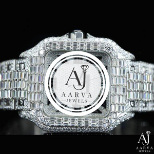 Montre mécanique à cadran carré en acier inoxydable avec incrustation de diamants, lunette en cristal, bracelet de 20 mm, style analogique, bijou de mode - Product Image 1
