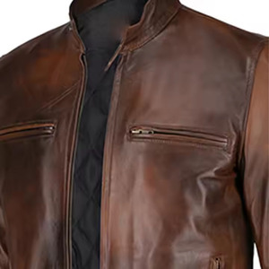 Veste en cuir marron pour homme, nouvelle mode, fermeture éclair, veste de moto d'hiver, grandes tailles, manteaux pour homme. - Product Image 3