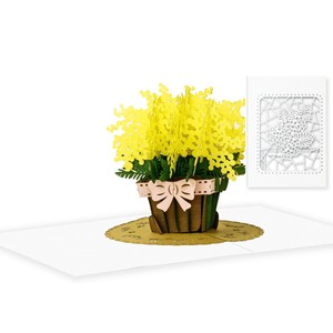 Carte pop-up 3D en forme de pot de mimosa, carte de vœux faite à la main avec enveloppe, carte de vœux florale 3D pour cadeau, carte pop-up pour occasion spéciale - Product Image 1