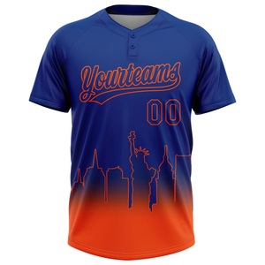 Jersey de Softbol Azul Rey y Naranja Degradado Skyline, 100% Poliéster, Malla Bird Eye, Logotipo Personalizado, Nombre del Equipo, Número del Jugador - Product Image 1