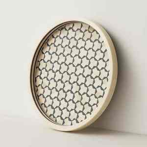 Plateau de service artisanal de luxe REFER TRAY avec incrustations en os, idéal pour le petit-déjeuner du Ramadan, les fruits, le café, le thé, plateau décoratif à prix réduit - Product Image 1