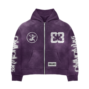 Ensemble de survêtement unisexe en molleton délavé personnalisé violet – Ensemble jogging premium avec sweat à capuche et pantalon de jogging pour homme - Product Image 5